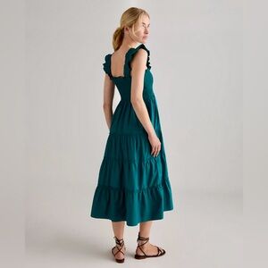 Quince Smocked Organic Cotton Poplin Midi Dress Size XS Garden Green